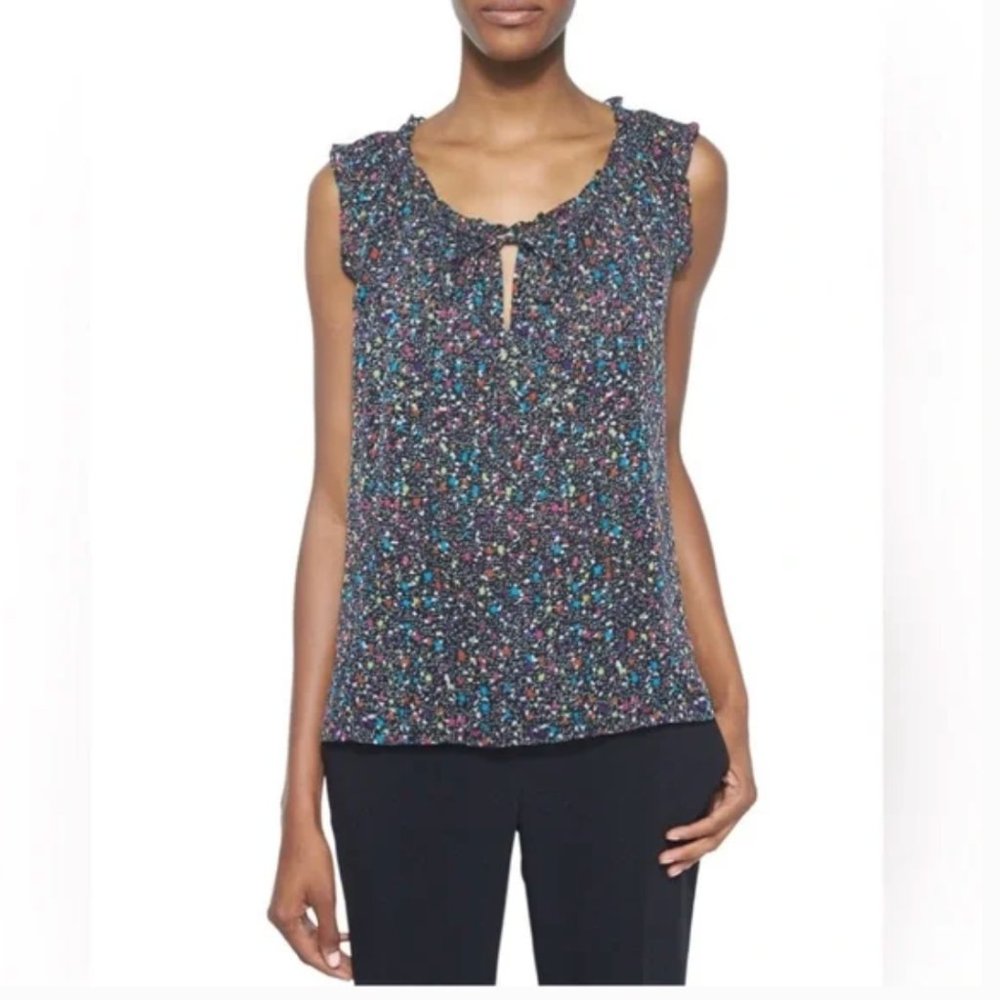 Diane von Furstenberg Rebekah Splatter-Print Silk Tank, Black/Multicolor Size 4
